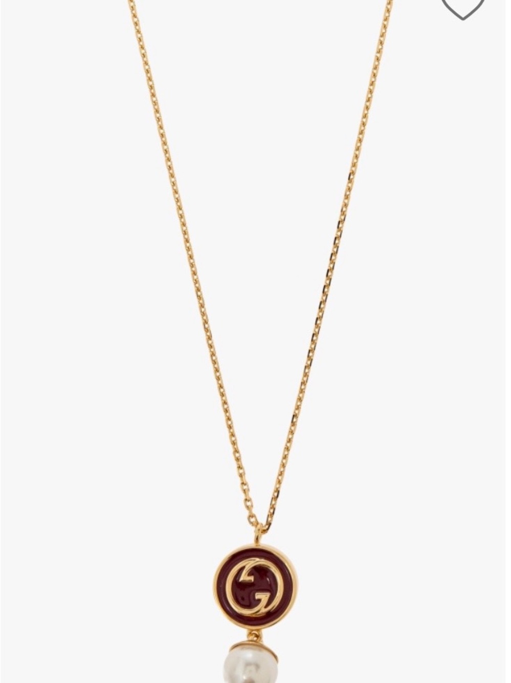 Gucci Gold chain Red Enamel Pearl Pendant Necklace